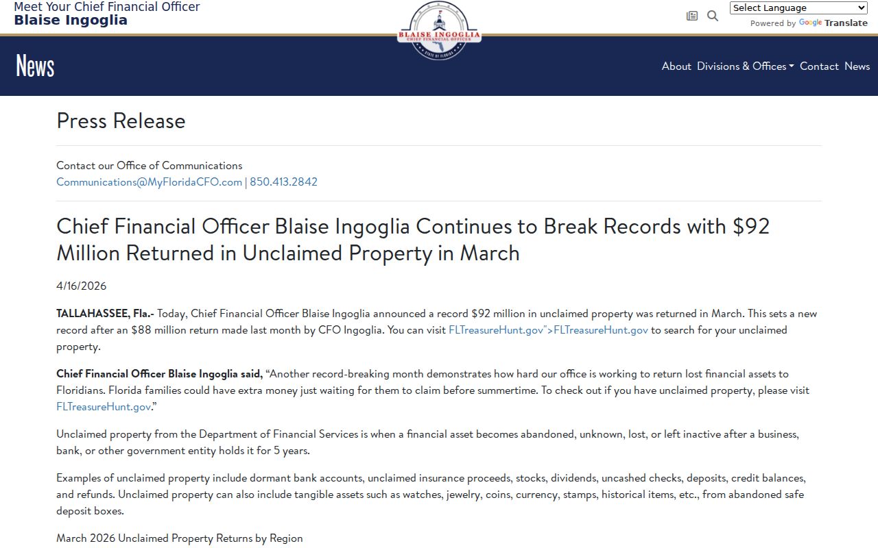 Gainesville residents directory unclaimed property announcement
