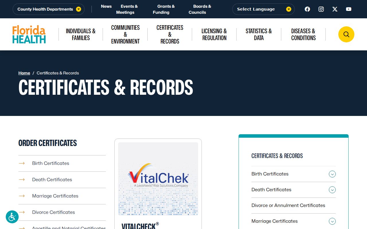 Gainesville previous residents Florida vital records access