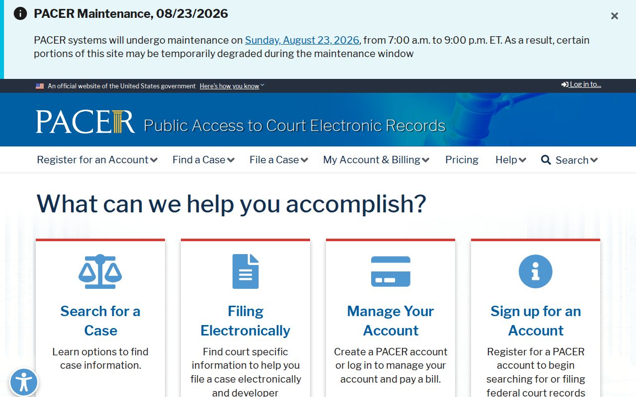 PACER federal court search used for Gainesville resident verification