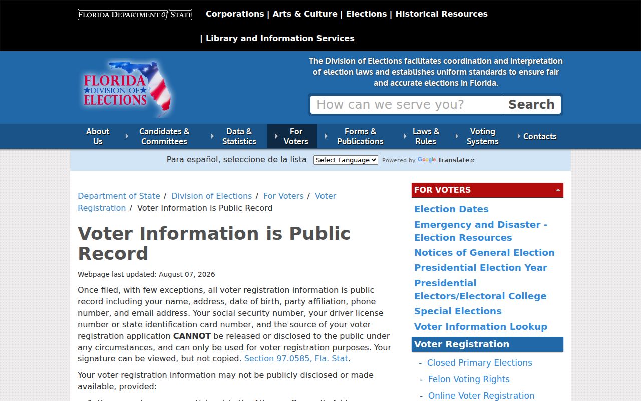 Florida voter information rules relevant to Gainesville ZIP sorting